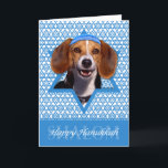 Hanukkah Star of David - Beagle Holiday Card<br><div class="desc">What could make saying Happy Hanukkah more fun than having this Beagle Dog wearing a Yamaka surrounded by the Star of David. This whimsical holiday design will be sure to delight your friends and family as well as other dog lovers. This design is available in over 100 Dog Breeds. If...</div>