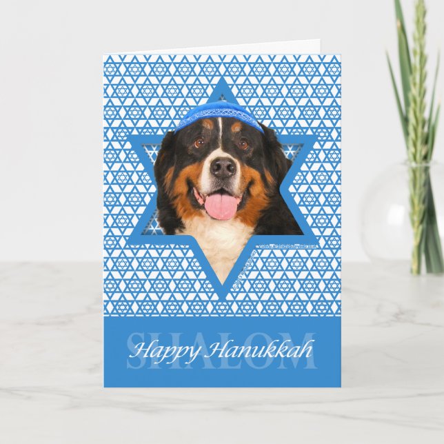Hanukkah Star of David - Bernese Mountain Dog Holiday Card (Front)
