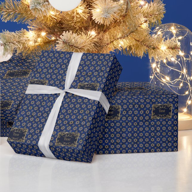 hanukkah star of david Blue & Gold   Wrapping Paper (Holidays)