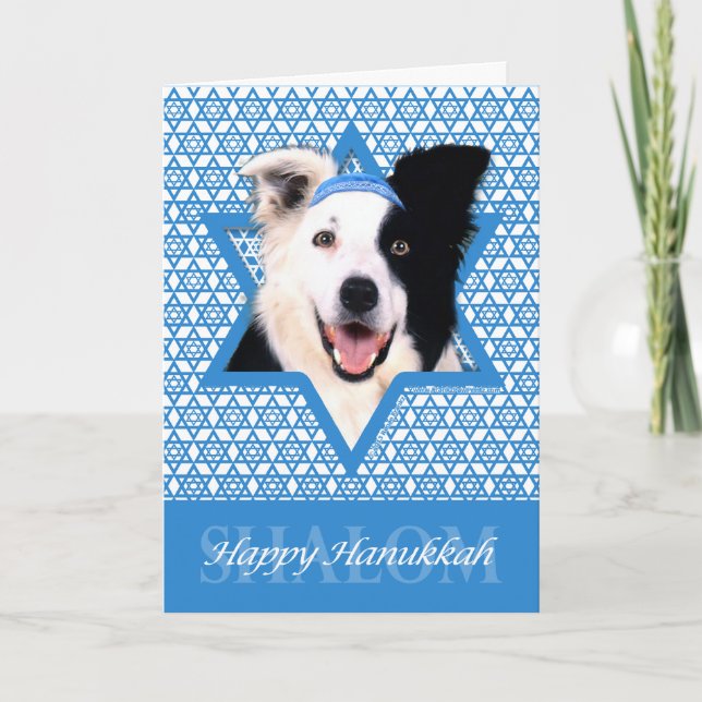 Hanukkah Star of David - Border Collie Holiday Card (Front)