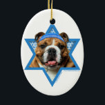 Hanukkah Star of David - Bulldog Ceramic Tree Decoration<br><div class="desc">What could make saying Happy Hanukkah more fun than having this Bulldog wearing a Yamaka surrounded by the Star of David. This whimsical holiday design will be sure to delight your friends and family as well as other dog lovers. This design is available in over 100 Dog Breeds. If you...</div>