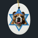 Hanukkah Star of David - Bulldog Ceramic Tree Decoration<br><div class="desc">What could make saying Happy Hanukkah more fun than having this Bulldog wearing a Yamaka surrounded by the Star of David. This whimsical holiday design will be sure to delight your friends and family as well as other dog lovers. This design is available in over 100 Dog Breeds. If you...</div>