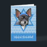 Hanukkah Star of David - Chihuahua Holiday Card<br><div class="desc">What could make saying Happy Hanukkah more fun than having this Chihuahua Dog wearing a Yamaka surrounded by the Star of David. This whimsical holiday design will be sure to delight your friends and family as well as other dog lovers. This design is available in over 100 Dog Breeds. If...</div>