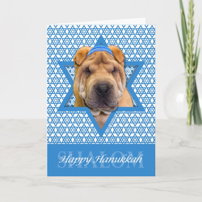 Hanukkah Star of David - Chinese Shar Pei Holiday Card (Front)