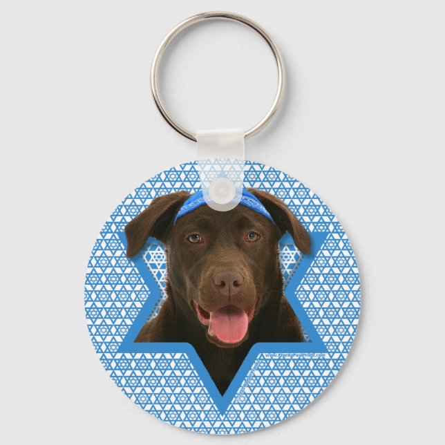 Hanukkah Star of David - Chocolate Labrador Key Ring (Front)