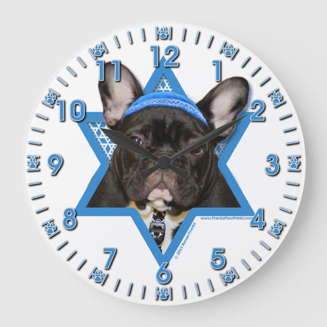 Hanukkah Star of David - French Bulldog - Teal Large Clock (Front)