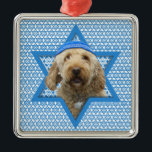 Hanukkah Star of David - GoldenDoodle Metal Tree Decoration<br><div class="desc">What could make saying Happy Hanukkah more fun than having this GoldenDoodle Dog wearing a Yamaka surrounded by the Star of David. This whimsical holiday design will be sure to delight your friends and family as well as other dog lovers. This design is available in over 100 Dog Breeds. If...</div>