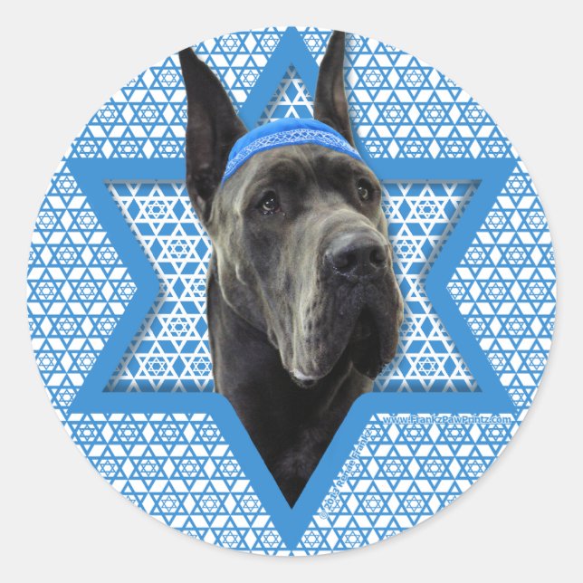 Hanukkah Star of David - Great Dane - Grey Classic Round Sticker (Front)