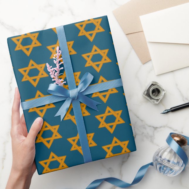 HANUKKAH STAR OF DAVID Jewish Holiday Bar Mitzvah Wrapping Paper (Gifting)