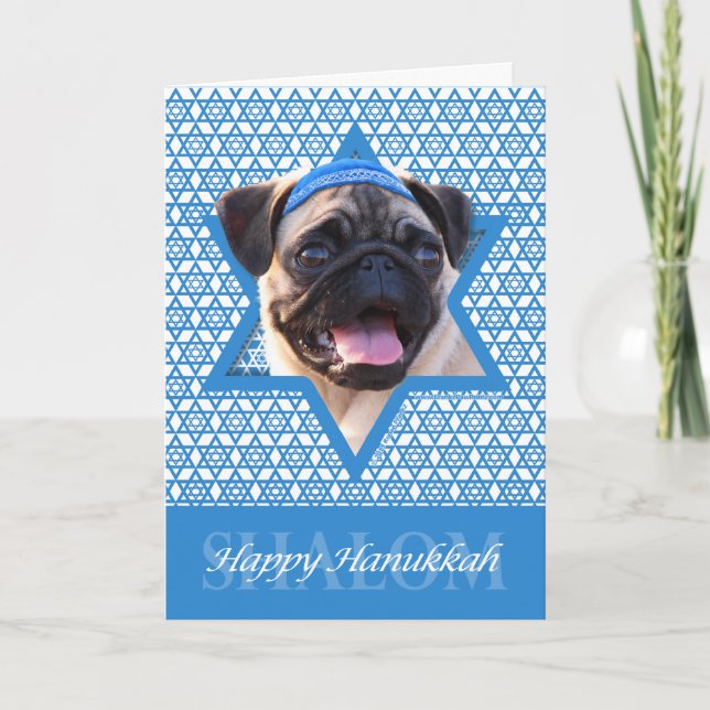 Hanukkah Star of David - Pug Holiday Card (Front)