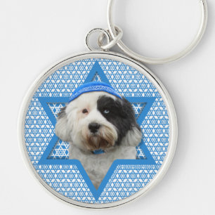 Hanukkah Star of David - Tibetan Terrier Key Ring