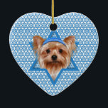 Hanukkah Star of David - Yorkshire Terrier Ceramic Tree Decoration<br><div class="desc">What could make saying Happy Hanukkah more fun than having this Yorkshire Terrier Dog wearing a Yamaka surrounded by the Star of David. This whimsical holiday design will be sure to delight your friends and family as well as other animal lovers. This design is available in over 100 Dog Breeds....</div>