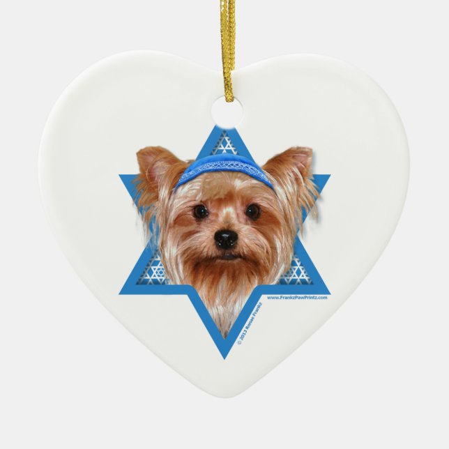 Hanukkah Star of David - Yorkshire Terrier Ceramic Tree Decoration (Front)