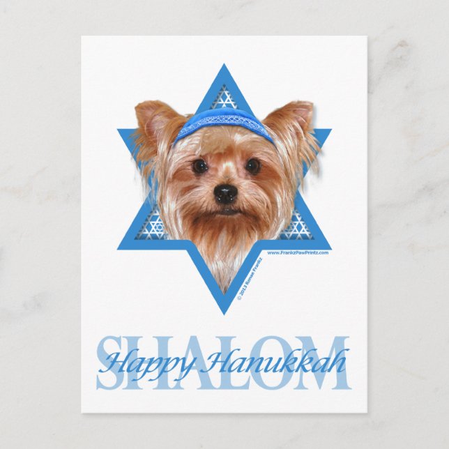 Hanukkah Star of David - Yorkshire Terrier Holiday Postcard (Front)