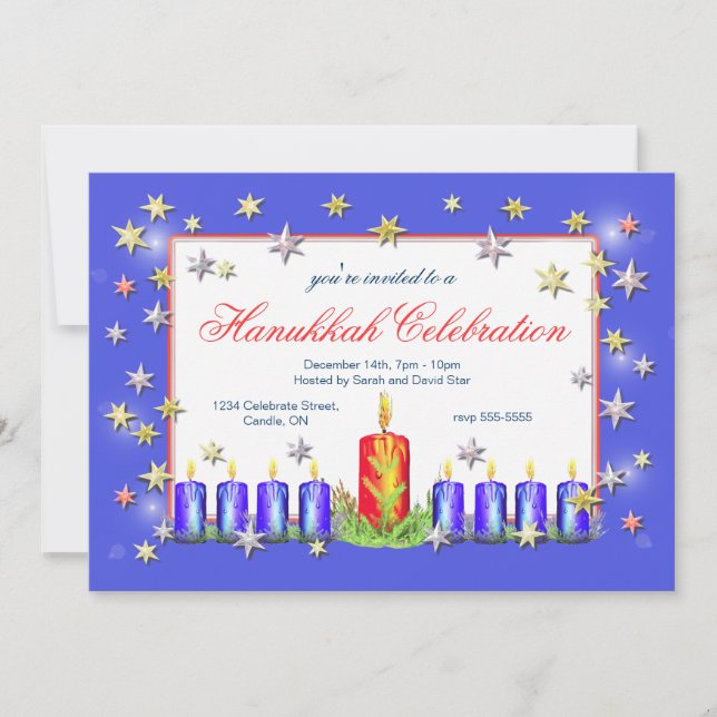 Hanukkah Stars and Candles Celebration Invitation (Front)