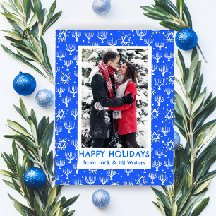 Hanukkah Stars Menorahs CUSTOM PHOTO  Holiday Postcard
