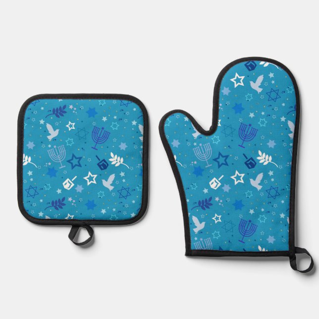 Hanukkah Stars Oven Mitt Set (Front)