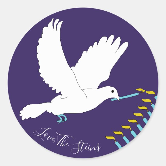 Hanukkah Stickers (1 1/2"/3")"Dove Menorah/Yellow" (Front)