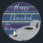 Hanukkah Stickers (1 1/2"/3")"Oil Lamp Gold/Silver<br><div class="desc">Hanukkah/Holiday stickers, personalise. "Oil Lamp Gold/Silver" Choose from 1 1/2" and 3" stickers. Personalise by deleting and replacing text with your own message. Choose your favourite font size, style, and colour. Thanks for stopping and shopping by! Your business is very much appreciated! Happy Hanukkah! Shape: Classic Round Sticker Make your...</div>