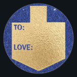 Hanukkah Stickers (1 1/2"/3")"Personalise Dreidel"<br><div class="desc">Hanukkah/Holiday stickers, "Personalise Golden Dreidel" Choose from 1 1/2" and 3" stickers. Personalise by deleting and replacing, "To: Love" with your own message. Choose your favourite font size, style, and colour. Thanks for stopping and shopping by! Your business is very much appreciated! Happy Hanukkah! Shape: Classic Round Sticker Make your...</div>