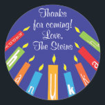 Hanukkah Stickers (1 1/2" or 3") Colourful Candles<br><div class="desc">Hanukkah stickers, "Colourful Happy Hanukkah Candles." Personalise by changing font size, style, colour and wording. So many uses: To and From gift stickers, Thank You stickers on treat bags, Cake Toppers (stick on heavy cardstock, cut out sticker, tape toothpick on back of cardstock), or how about Gift Tags (stick on...</div>