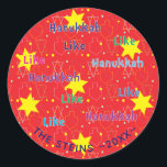 Hanukkah Stickers (1 1/2" or 3") "Like Hanukkah"<br><div class="desc">Personalise by changing font size, style, colour and wording. So many uses: To and From gift stickers, Thank You stickers on treat bags, Cake Toppers (stick on heavy cardstock, cut out sticker, tape toothpick on back of cardstock), or how about Gift Tags (stick on heavy cardstock, cut out sticker, punch...</div>