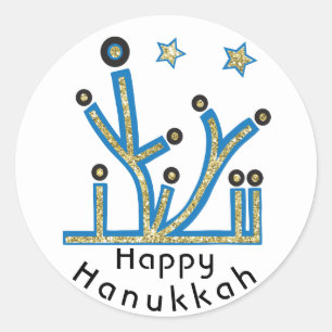 Hanukkah Stickers "Blue Bling Menorah"