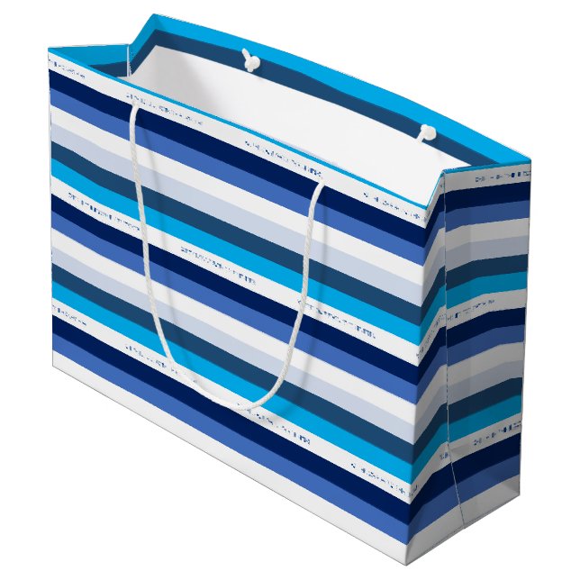 Hanukkah Stripe Personalised Holiday Large Gift Bag (Back Angled)