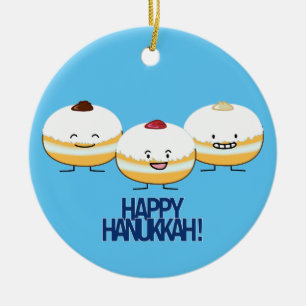 Hanukkah Sufganiyot Jewish Jelly Filled Doughnut Ceramic Tree Decoration