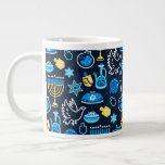 Hanukkah Symbols Blue Pattern<br><div class="desc">Celebrate the Festival of Lights with this Hanukkah-themed pattern. Featuring traditional symbols like menorahs,  dreidels,  doves,  and Stars of David,  all in vibrant blue,  gold,  and white hues,  this design is perfect for festive products. Ideal for Hanukkah wrapping paper,  greeting cards,  and other holiday decor.</div>
