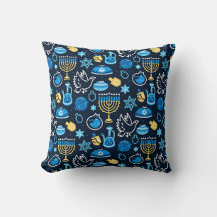 Hanukkah Symbols Blue Pattern Cushion