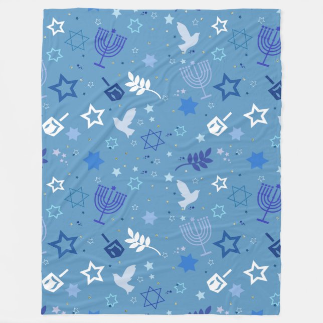 Hanukkah Symbols Fleece Blanket (Front)