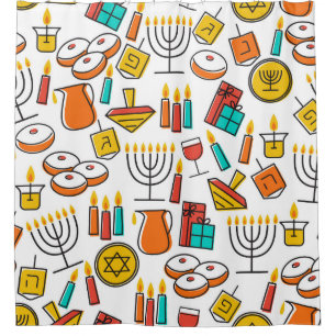 Hanukkah Symbols: Jewish Holiday Pattern. Shower Curtain