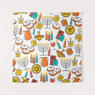 Hanukkah Symbols: Jewish Holiday Pattern. Tapestry