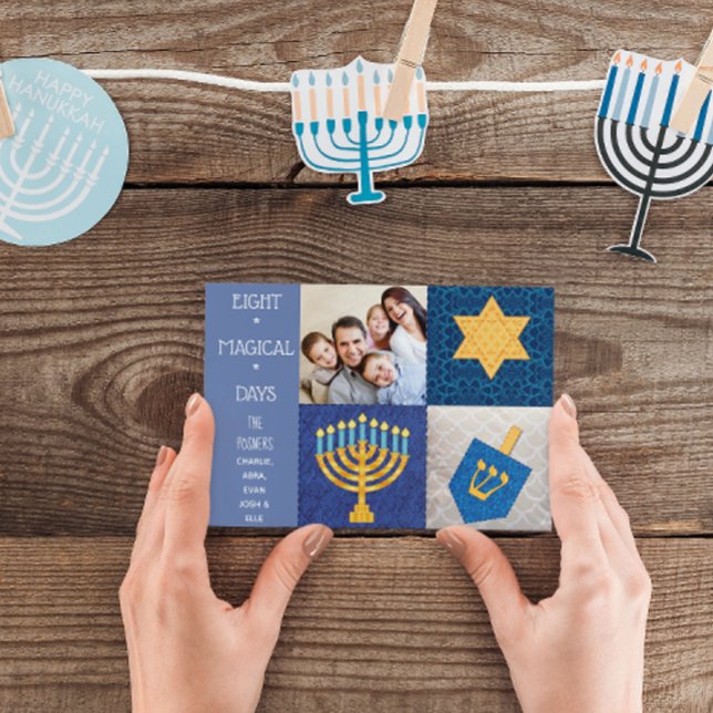 Hanukkah Symbols Quilt Photo Card (Creator Uploaded)