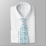 Hanukkah Symbols  Tie<br><div class="desc">A White And Blue Men's Necktie Designed With All Things Hanukkah</div>