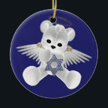 Hanukkah Teddy Bear Ceramic Tree Decoration<br><div class="desc">Hanging ornament Jewish Hanukkah ceramic decoration.. Teddy bear and Star of David in blue and white.. greetings card and postage in store .. decorations by Ricaso</div>