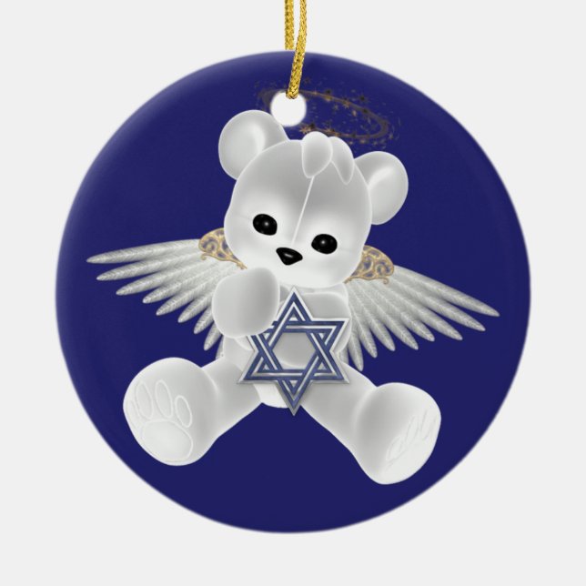 Hanukkah Teddy Bear Ceramic Tree Decoration (Front)