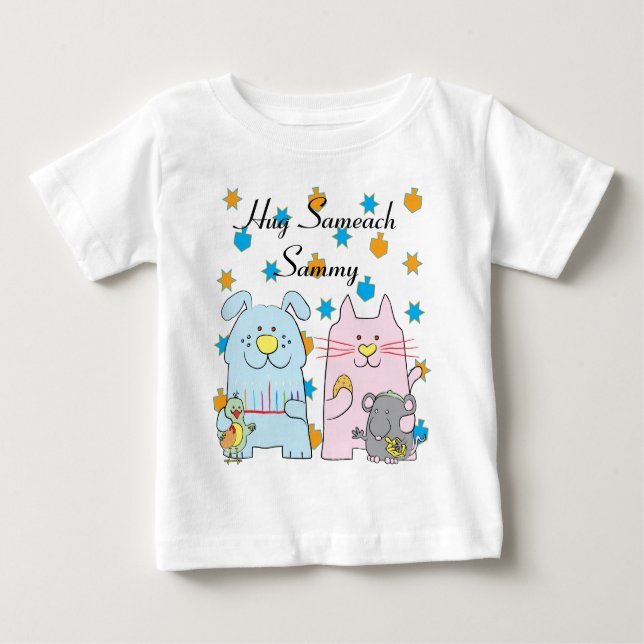 Hanukkah Tee Shirt Kids Personalise "Hug Sameach" (Front)