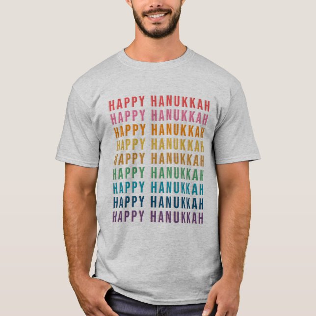 Hanukkah Text Modern Playful Rainbow Colours Moder T-Shirt (Front)