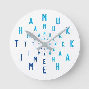 HANUKKAH TIME Letter Numbers Round Clock