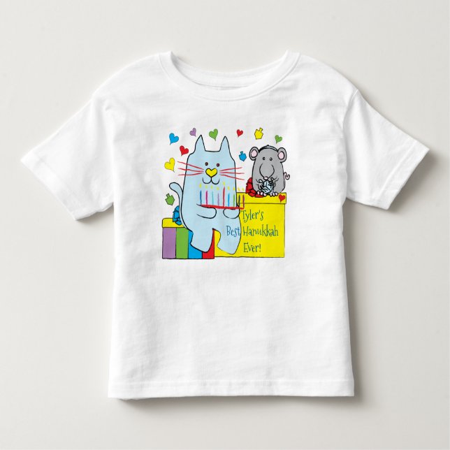 Hanukkah Toddler Jersey T-Shirt Blue Cat and Mouse (Front)