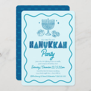 Hanukkah Turquoise Typography Playful Doodle Party Invitation