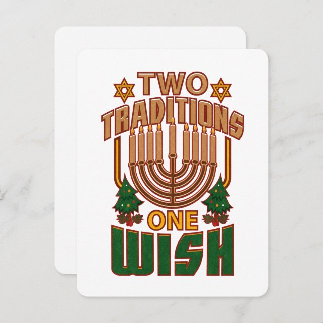 Hanukkah Two Traditions One Wish Christmukkah Holiday Card (Front/Back)