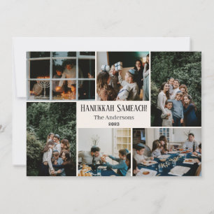 Hanukkah Typography Blue family photo Collage Holiday Card