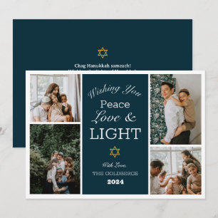 Hanukkah Typography Blue family photo Collage Holiday Card