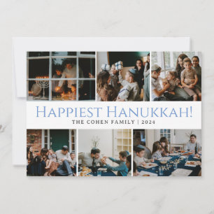 Hanukkah Typography Blue family photo Collage Holiday Card