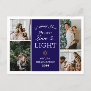 Hanukkah Typography Blue family photo Collage  Holiday Postcard