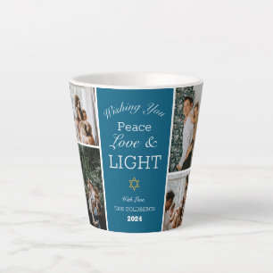 Hanukkah Typography Blue family photo Collage Latte Mug