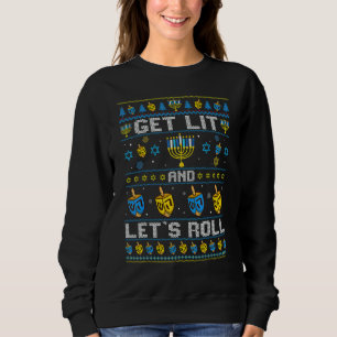 Hanukkah Ugly Sweater Get Lit and Lets Roll Chanuk